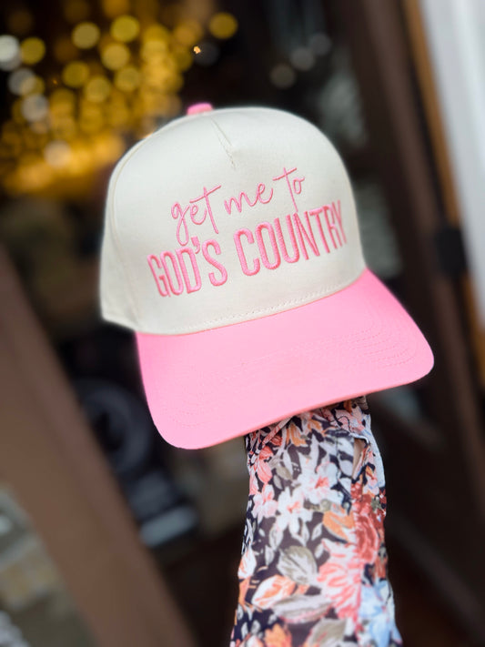 Get Me To God's Country Trucker Hat - Pink