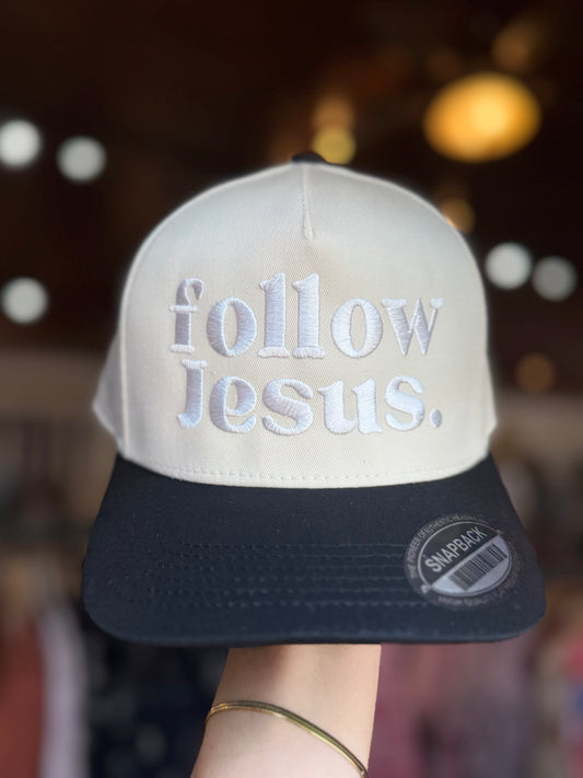 Follow Jesus Black/White Trucker Hat