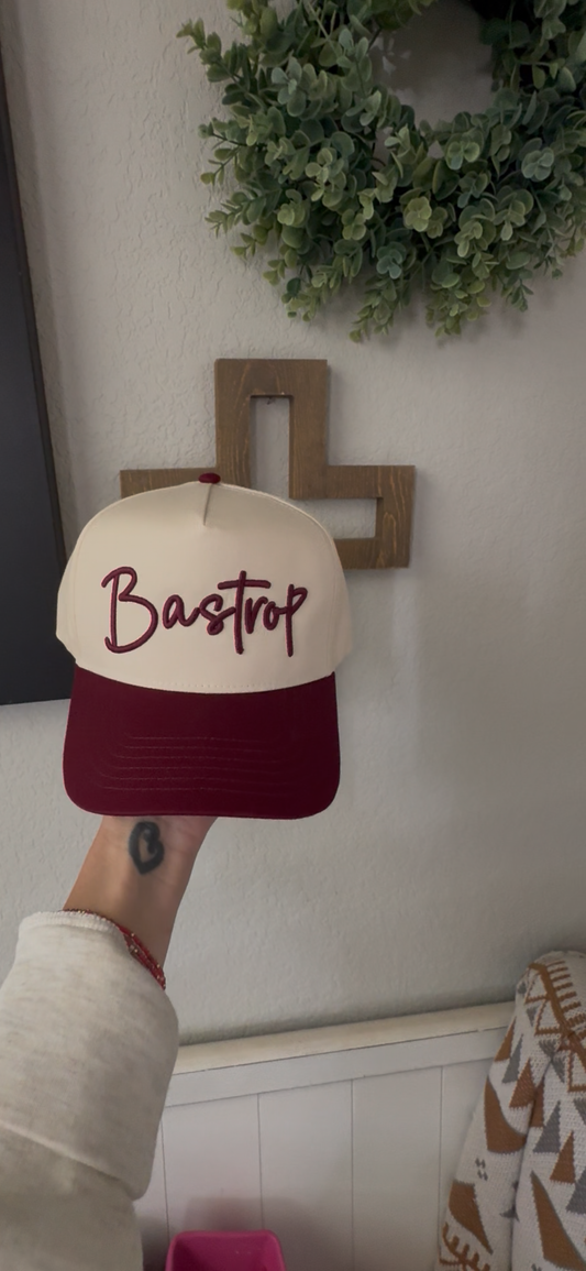 Bastrop Cursive Puff Trucker Hat